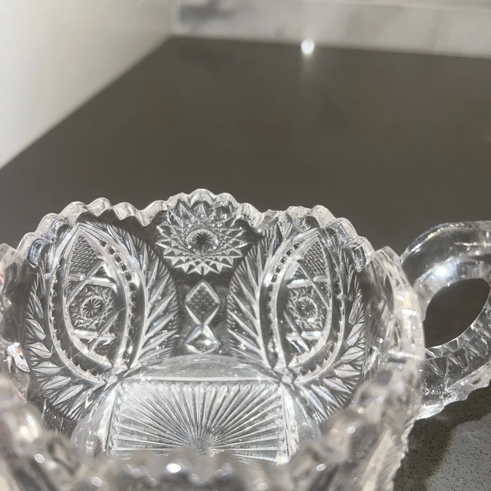 Vtg American Brilliant Period Cut Glass Sugar Bowl Double Handle Sawtooth